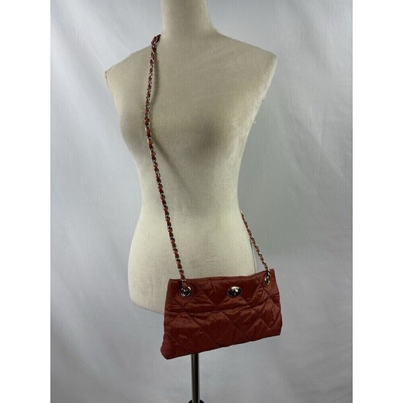 DKNY Quilted Nylon Slim Shoulder Bag Crossbody Burnt Orange Rust Chain Strap - Picture 8 of 8
